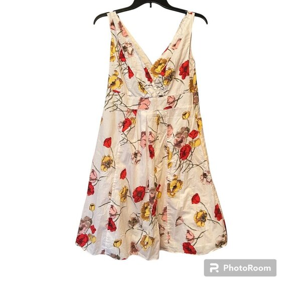 Lands' End Floral Fit and Flare V-Neck Sleeveless Lined Mini Dress Size 8 A Line - Picture 1 of 16